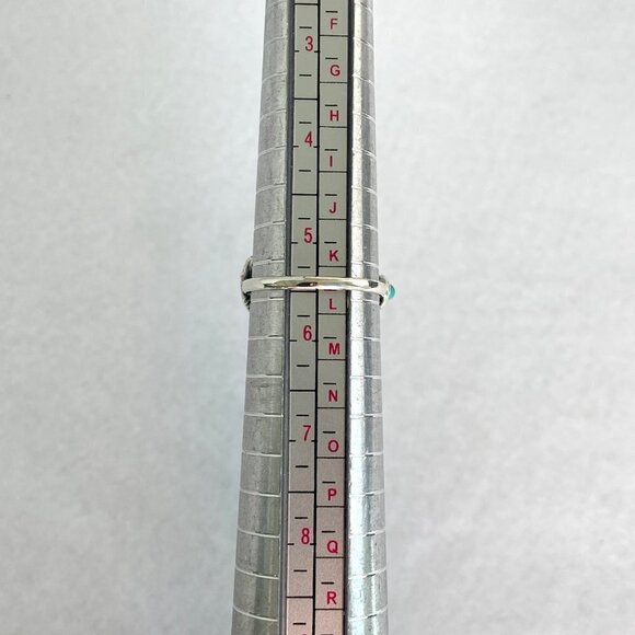 Sterling Silver 925 Dainty Round Turquoise Cabochon Feather Band Ring Size 5.5 - Picture 10 of 16